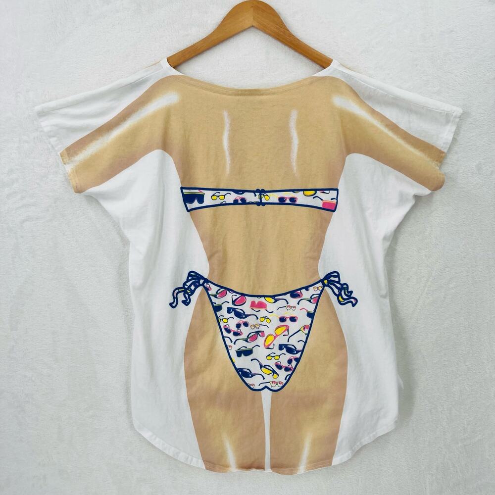 Vintage Bikini All Over Print Shirt Adult OSFA White Beach LA Prints Humor - Picture 8 of 11